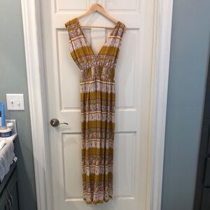 NATURAL LIFE Yellow Maxi Dress V-Neck Sleeveless Resort Wear